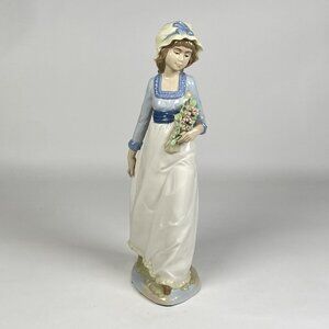 Nadal Spanish Porcelain Figurine Young Woman in Dress Rose Bouquet Handcrafted